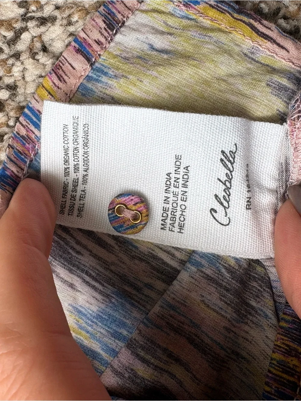 Cleobella Organic Cotton Multicolor Abstract Puff-Sleeve Blouse Blue/Yellow/Pink